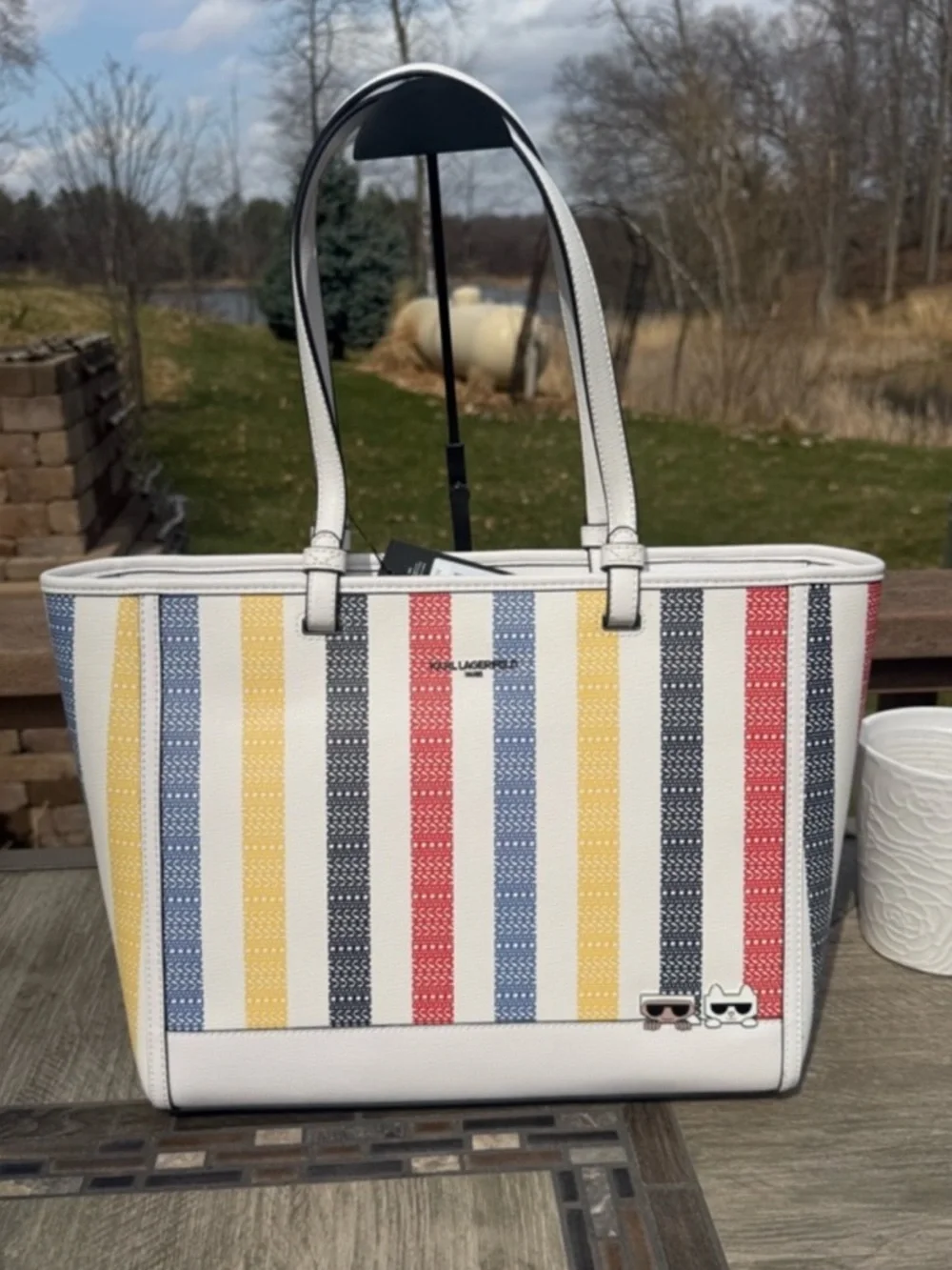 Karl Lagerfeld NWT Multicolor Stripe Tote Bag with Dust Bag - Picture 2 of 10